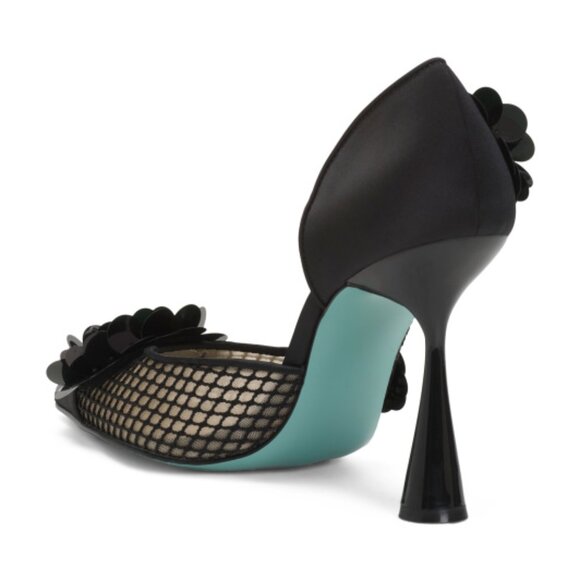 NEW BETSEY JOHNSON Nash Mesh Pumps With Floral Embellishments in black 7253m7 - Picture 5 of 15